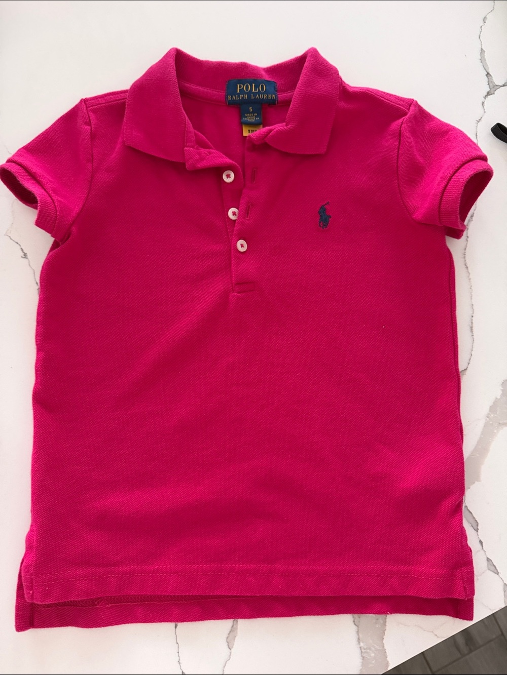 Polo by Ralph Lauren Girls' Hot Pink Polo with Navy Pony